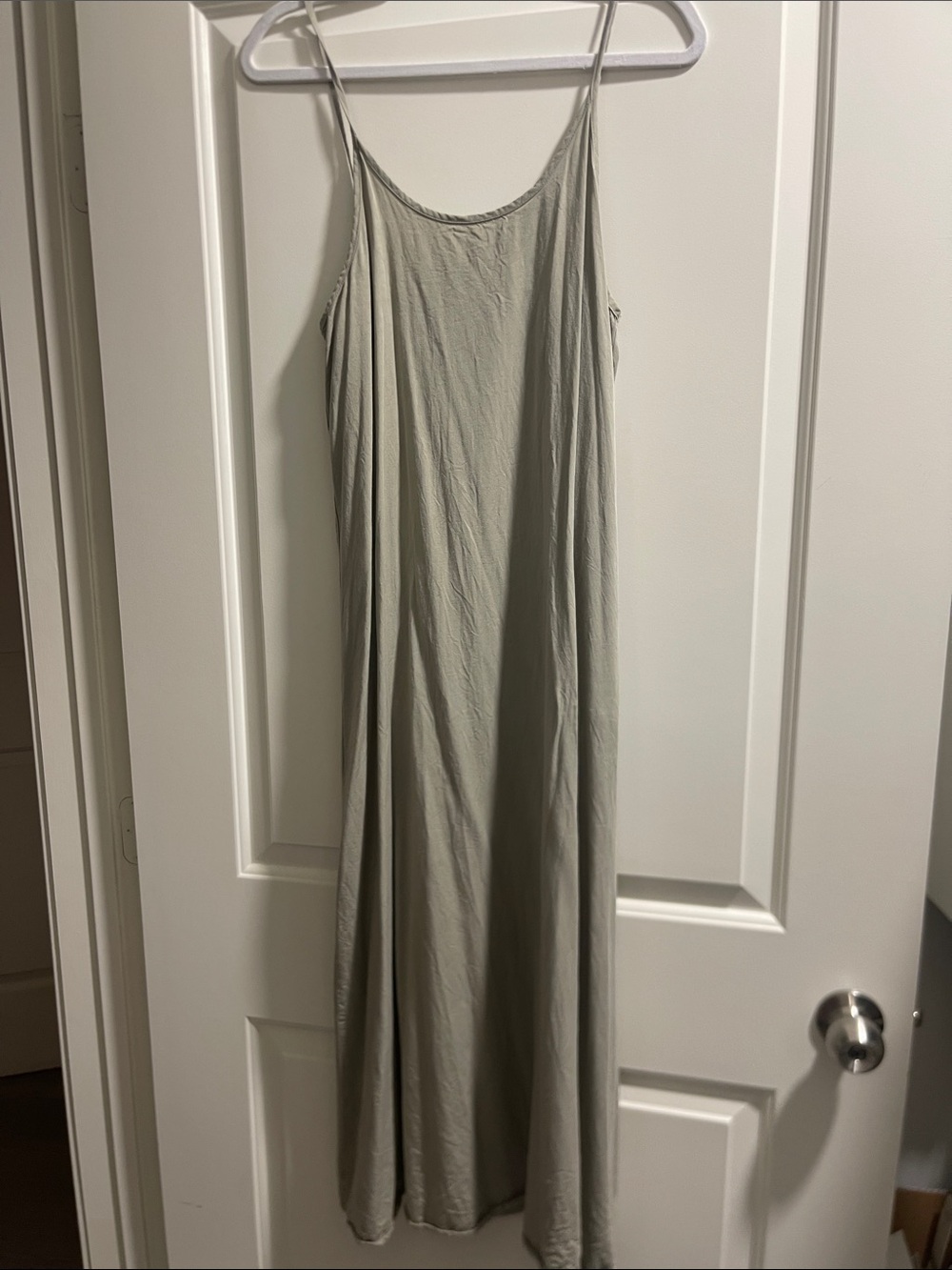 Light Sage Green Maxi Slip Dress with Spaghetti Straps